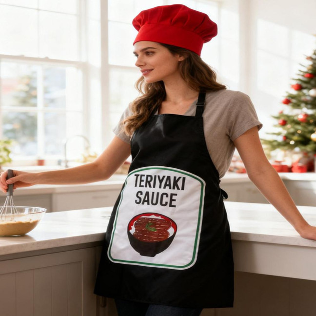 Sauce Kitchen Apron with Hat Adjustable Strap Breathable Christmas Halloween Cosplay Party Chili BBQ Teriyaki Sauce Chef Cooking Apron 