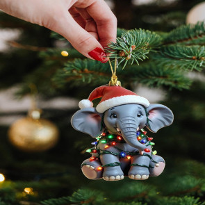Elephant Christmas Ornament 2D Flat Acrylic Elephant Christmas Tree Ornament Gifts for Animal Lovers Women Girls 