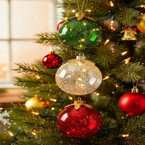 Glass Tabletop Christmas Ornament with LED Lights Glass Ball with Timer Function 6-Inch Light-Up Sphere for Holiday Centerpiece 