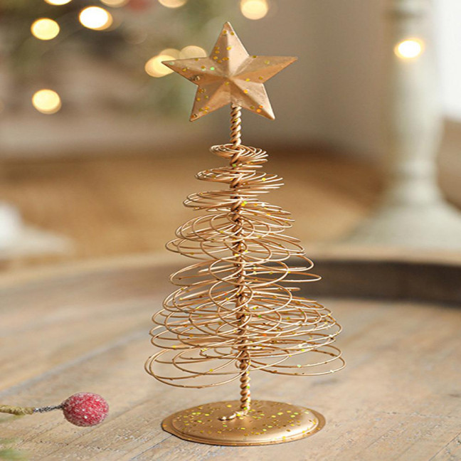 Gold Spiral Christmas Tree Decor Glittering Tabletop Tree with Star Topper for Holiday Home Office Table Centerpiece Mantel Shelf Decor 