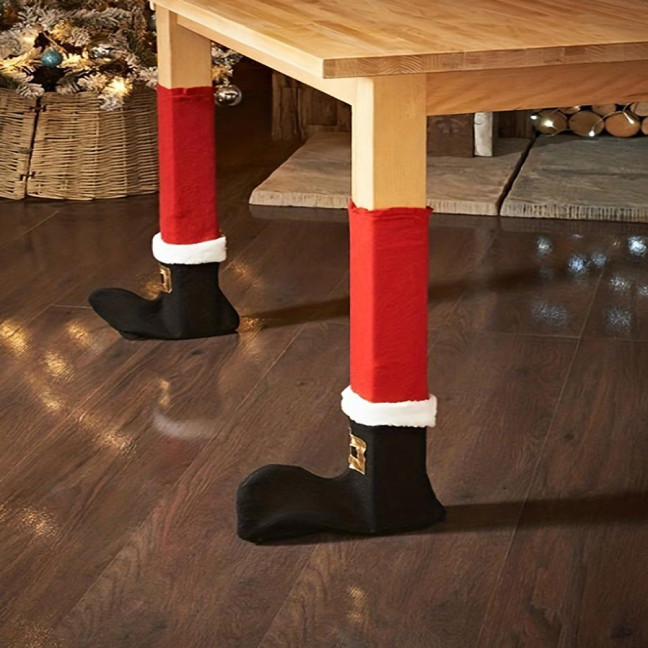 4/8 Pcs Christmas Chair Leg Covers Santa Claus Elf Boot Design Table Legs Socks Dining Chair Slipcover Furniture Feet Covers for Xmas Party Dinner Decoration