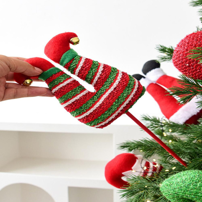 Elf Leg Christmas Tree Picks 3D Decorative Stems with Colorful Stripes Easy Insert Elf Leg Decor for Xmas Tree Wreath & Holiday Display