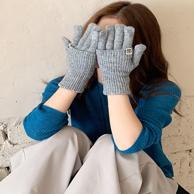 Women Convertible Winter Gloves Warm Touchscreen Gloves 2-in-1 Knitted Stretchy Texting Gloves for Daily Outings Driving 