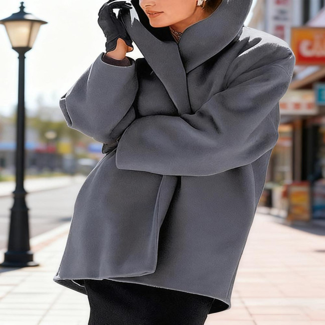 Women's Wool Blend Trench Coat Hooded Single-Breasted Pea Coat Fall Winter Thick Warm Jacket Casual Mid-Long Overcoat