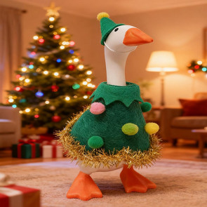 Christmas Tree Goose Outfit Desk Goose Clothes Festive Goose Costume for 7'' Goose Statue Holiday Xmas Table Decoration