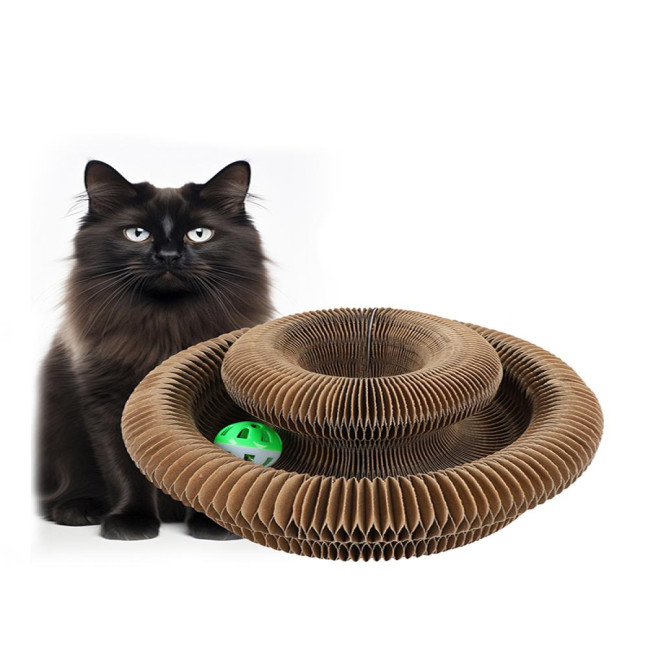Cats Accordion Toy Foldable Cat Scratch Board with Bell Ball Portable Changeable Cat Scratcher Toy for Indoor Cats Anxiety Relief Exercise 