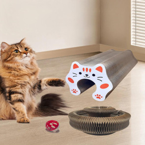 Flexible Accordion Cat Toy Changeable Cat Scratching Board with Bell Ball Portable Foldable Scratching Toy for Indoor Cats Entertainment Exercise
