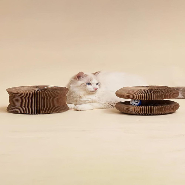 Cats Accordion Scratch Toy Foldable Interactive Cat Scratch Board with Bell Ball Portable Changeable Cat Scratcher for Indoor Cat Exercise Anxiety Relief 