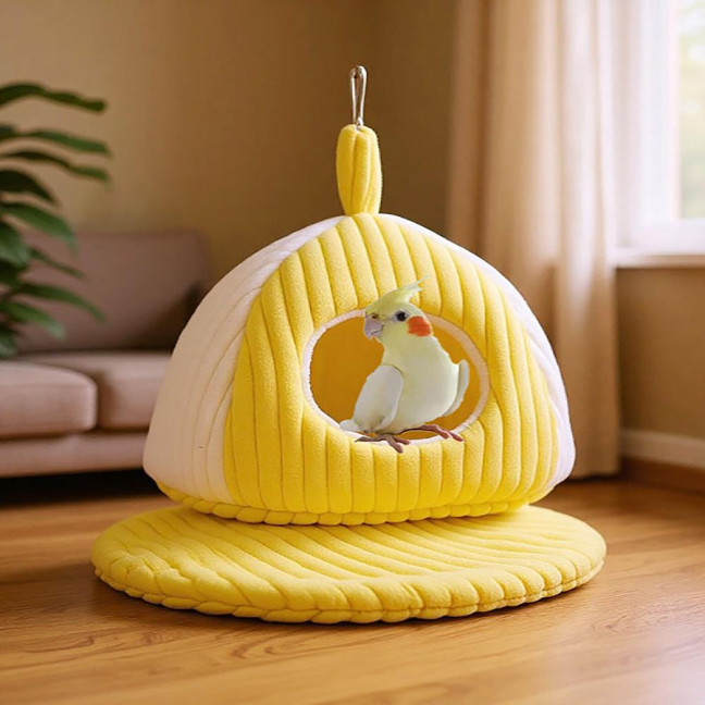 Hanging Birds Nest Winter Warm Parrot Nest with Mat Birdcage Plush Hammock Bed for Parakeets Cockatiels Budgies Conures 