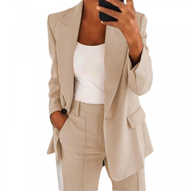 Suit Jacket Solid Color Turndown Collar Women Long Sleeve Buttons Blazer for Dating
