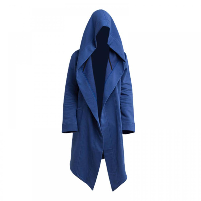 Men Coat Oversize Hooded Solid Color Cardigan Trench Coat for Autumn